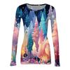 Women's  Slim Bottom T-shirt Fashion Casual Gradient Printing Round Neck Pullover Long Sleeve Top
