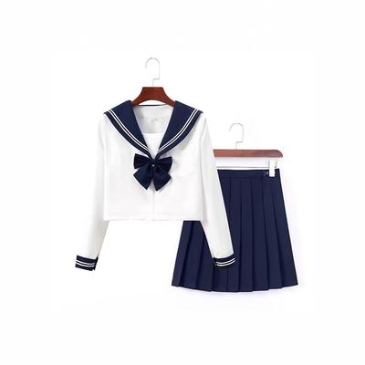 Weißer Matrosenanzug JK Uniform Set mit Rock und dunkelblauem Kragen
