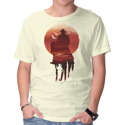 Unisex Crew Neck T-Shirt Red Sunset Cowboy Graphic Short Sleeve Casual Tee