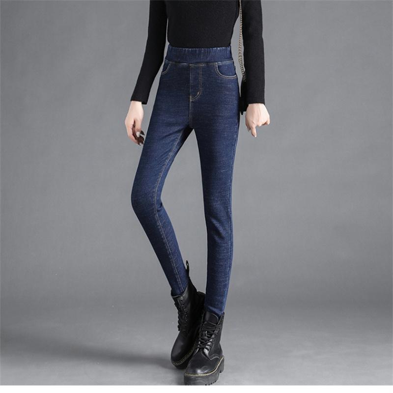 2022 Winter Female Casual Velvet Warm Thicken Trousers  High Elastic Waist Stretch Jeans For Women Skinny Denim Pencil Pants
