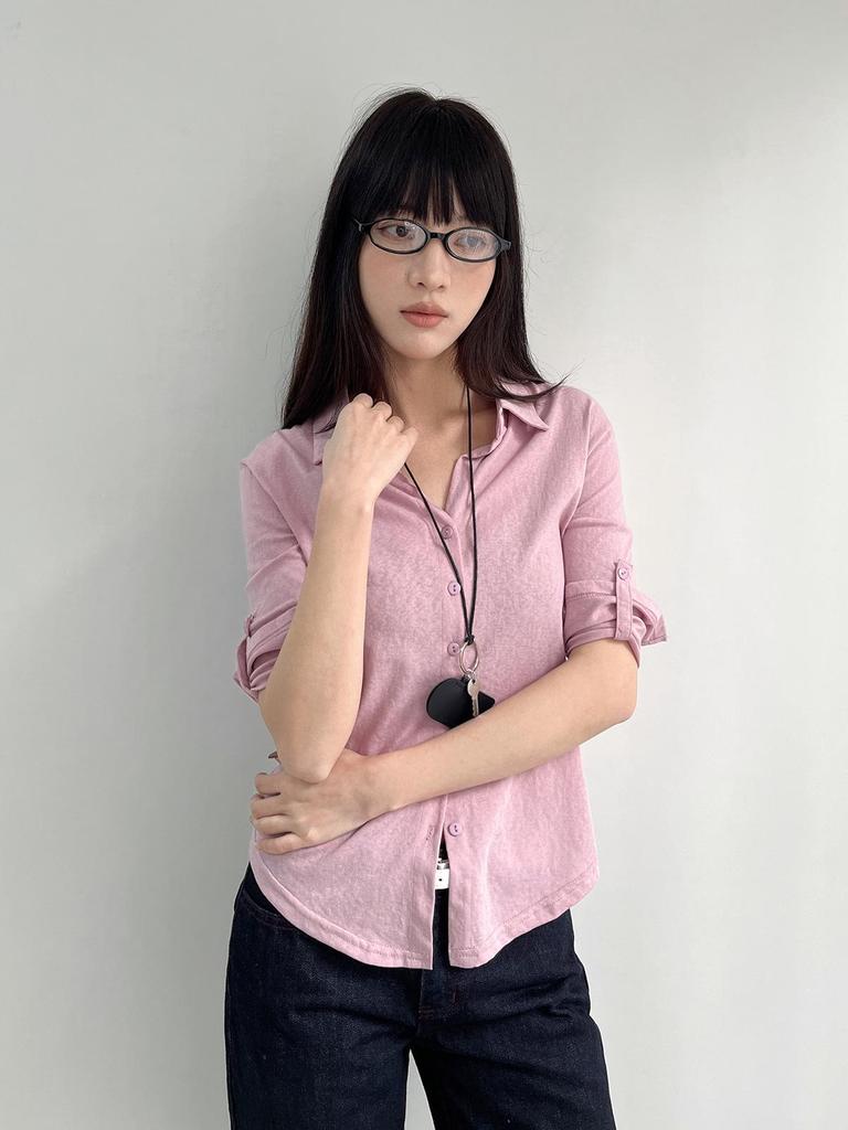Yuyi 2026 Spring Women's Stylish Mid-Sleeve Button-Up Shirt