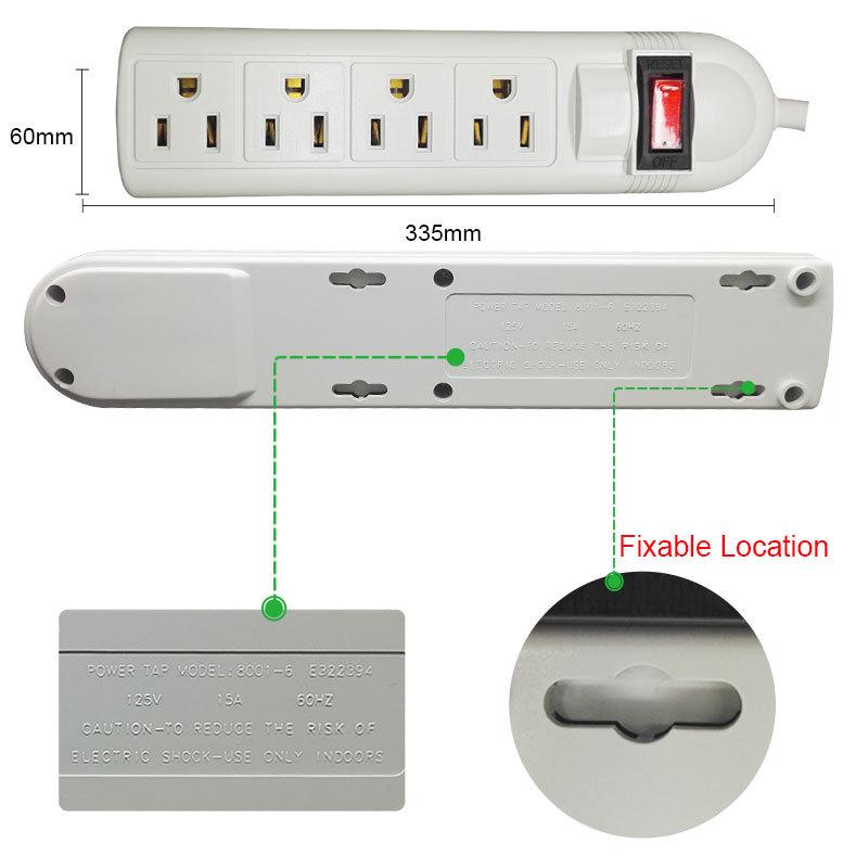 UL Certified 15A 110V Power Strip with US Plug and Overload Protection for Cross-border Use