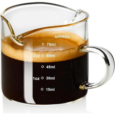 Glasmessbecher mit Doppelmundstück & Italienische Espressotasse mit Henkel - Milchkännchen zum Aufschäumen, Kaffeezubehör für den Hausgebrauch