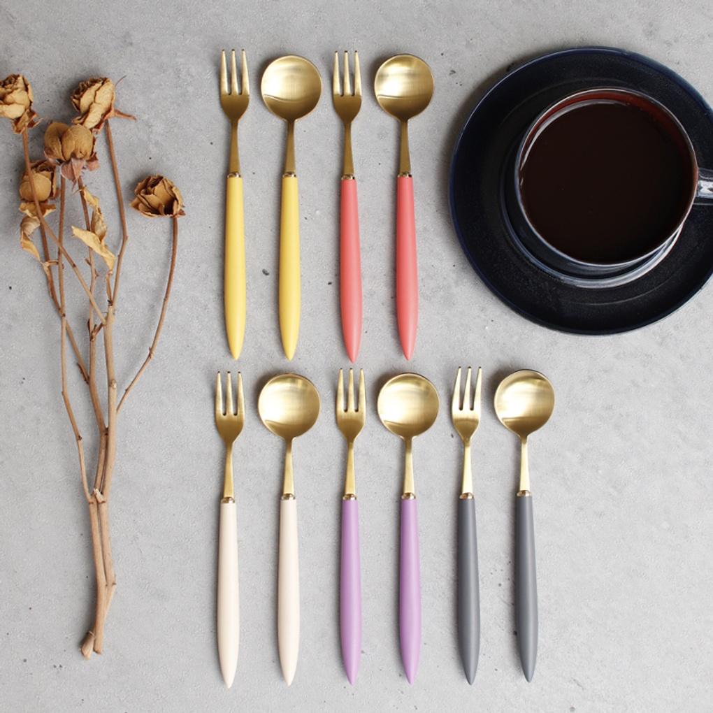 

(Стелла) Золотая чайная ложка, вилка для чая - 5 цветов Tea Fork Charcoal