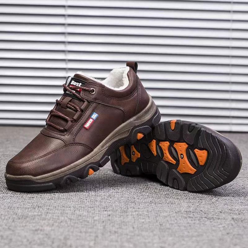 Mountaineering Shoes Men's Models Single Cotton Fall and Winter Casual Sneakers Household Low Casual Comfortable British Men's PU Leather Shoes