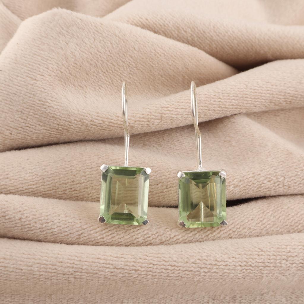 Grüner Amethyst Edelstein 925 Sterlingsilber Schmuck Handgefertigte Ohrringe 1,06" EE-167-17