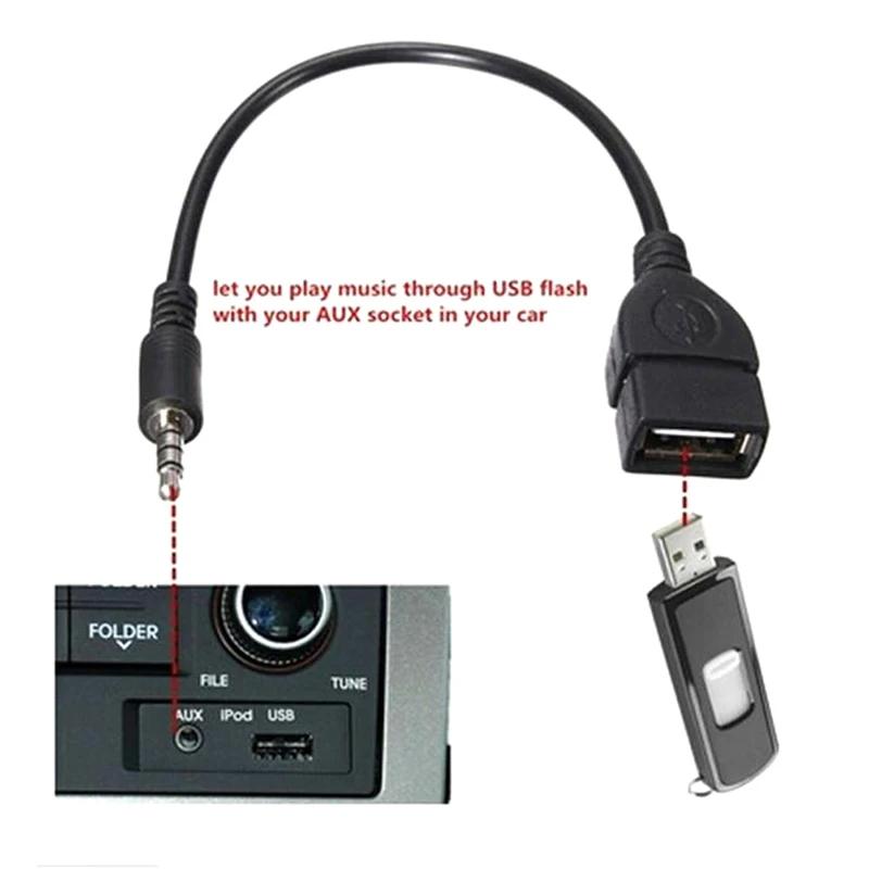 3,5mm černý audio kabel do auta AUX na USB audio kabel do auta, elektronika pro přehrávání hudby, audio kabel do auta, USB adaptér pro sluchátka