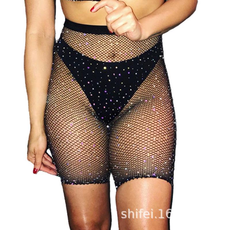

Hot-selling sexy diamond-studded style AB Colorful shiny small silver thread fishnet pantyhose for women Average Size