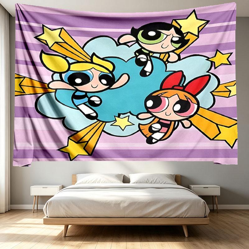 The Powerpuff Girls Print Tapestry - Portable Wall Decor Cloth, for Home, Dorm, Travel, Bedroom, Living Room - Ideal Birthday Housewarming Gift