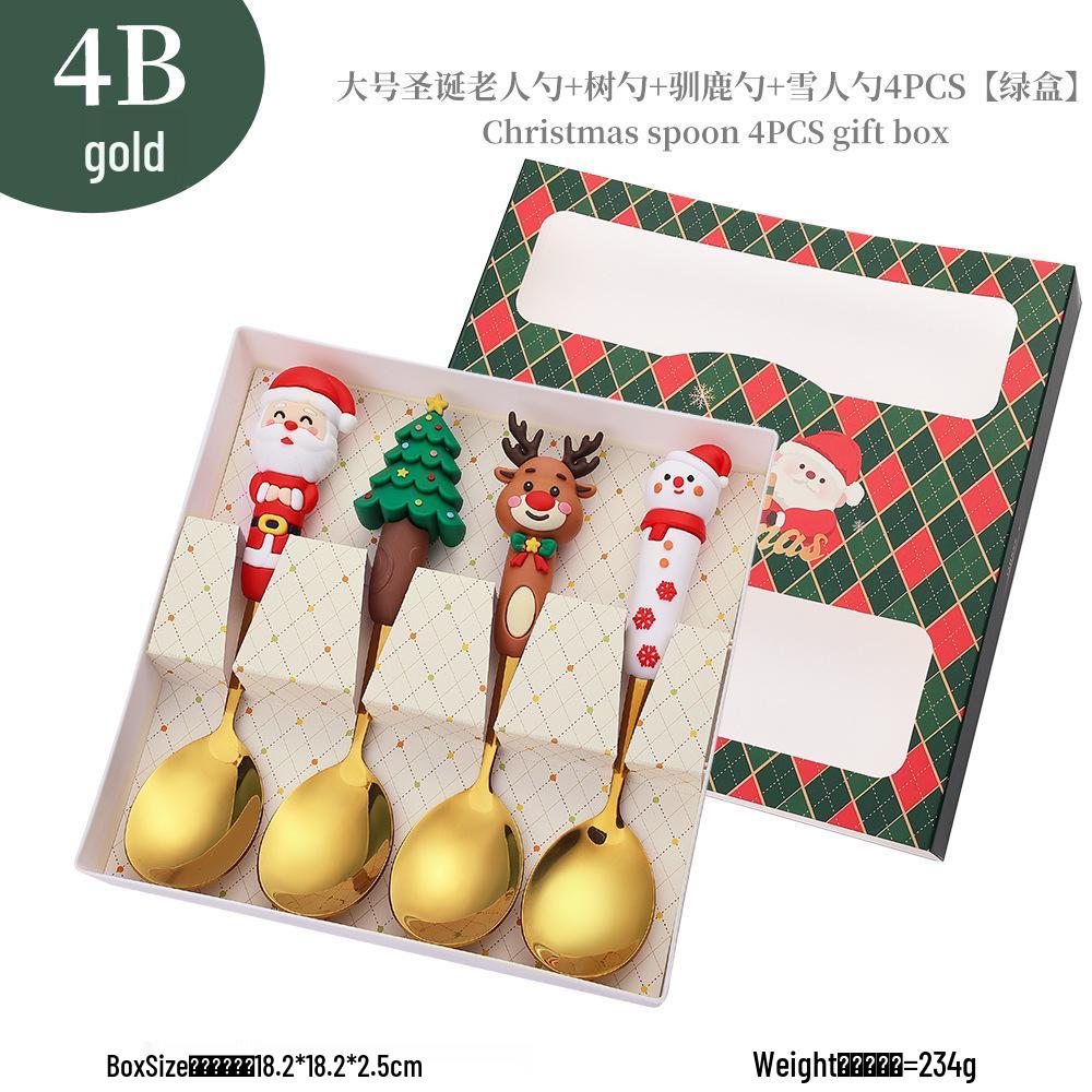 Cross-Border Christmas Cartoon Cutlery Set: Cute Tree & Snowman Dessert Spoons & Forks in Gift Box