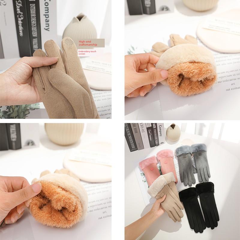 Warm Winter Gloves for Women, Fleece-Lined, Thickened, Cute, for Cycling, Cold-Proof, Windproof, Touch Screen Compatible