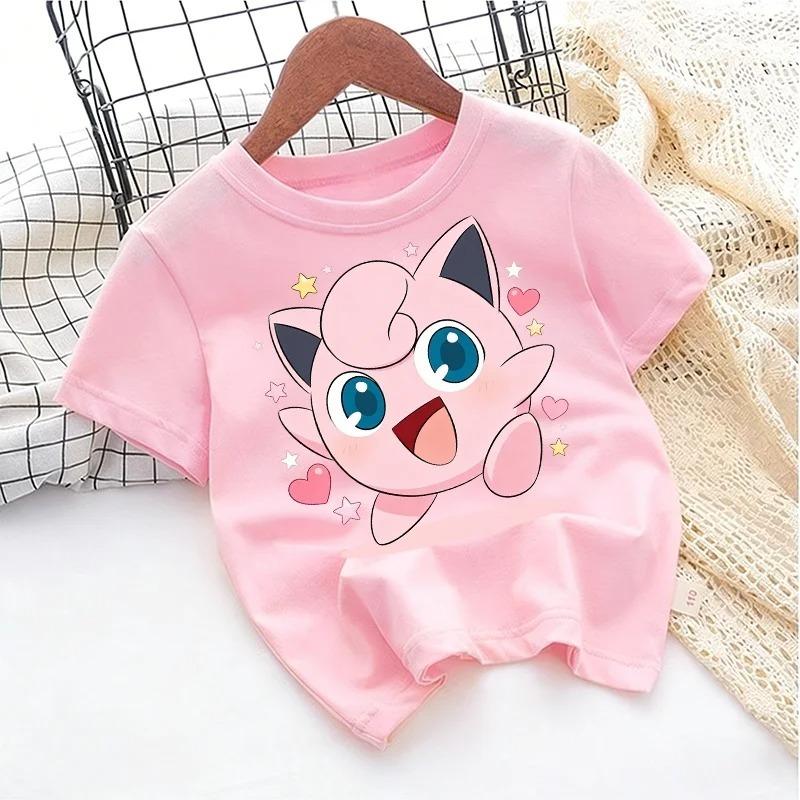 T-shirt with Pokémon Jigglypuff print for summer 2026, loose 100% cotton T-shirt for travel, games, and Y2k sports 110
