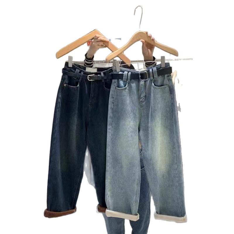 Women's Plus Size Fleece-Lined High Waist Straight Leg Jeans - New Winter 2025 Style