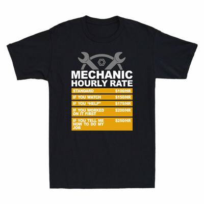 T-shirt Humoristique Vintage Mécanicien Cadeau Taux Horaire Drôle Coton Homme Unisexe T-shirt