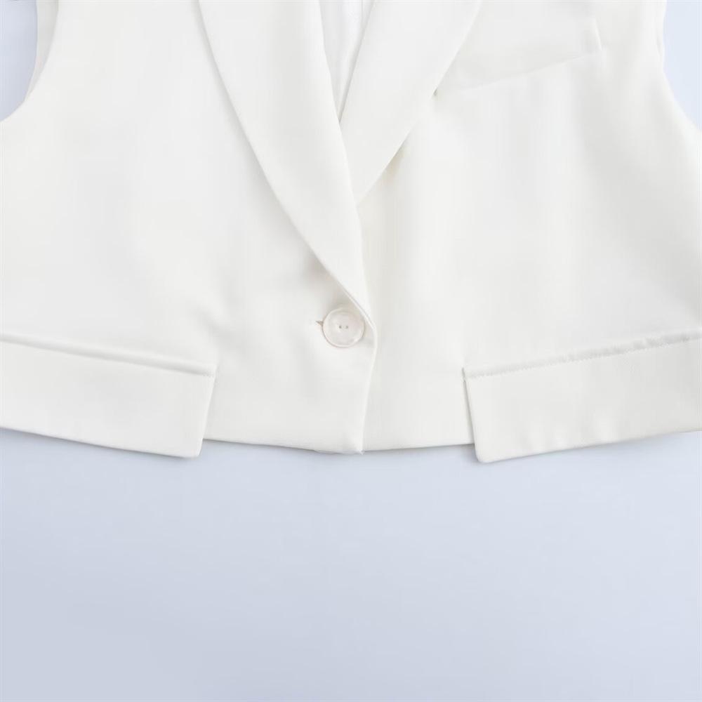 2025 Spring Women's Slim Fit Vest & High Waist Wide-Leg Pants Set with Flap Detail