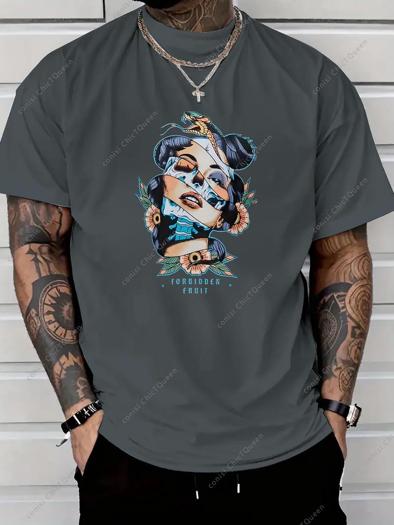 Snake Fashion Portrait Graphic Print Men's Luxury Cotton Short Sleeved T-shirt Summer Unisex Men's and Women's Street Fashion