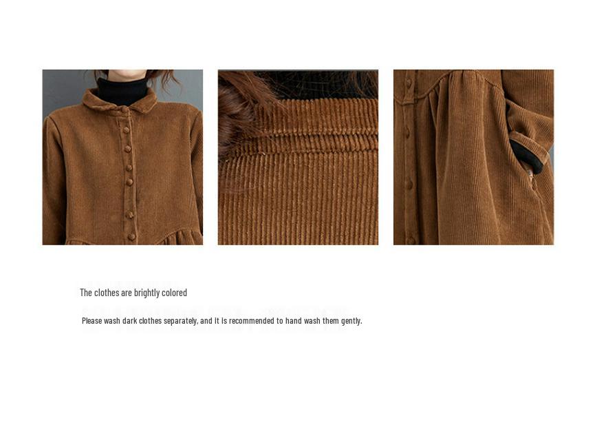 In Stock: Women's Korean Style Plus Velvet Corduroy Trench Coat - Thickened, Long Sleeve, Single-Breasted, 2025 Winter Edition.
