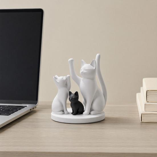 Yousheng Cute Cat Family Figurine, 3D Printed Cat Parents And Kitten Sculpture, Modern Tabletop Cat Ornament, Gift for Cat Lovers