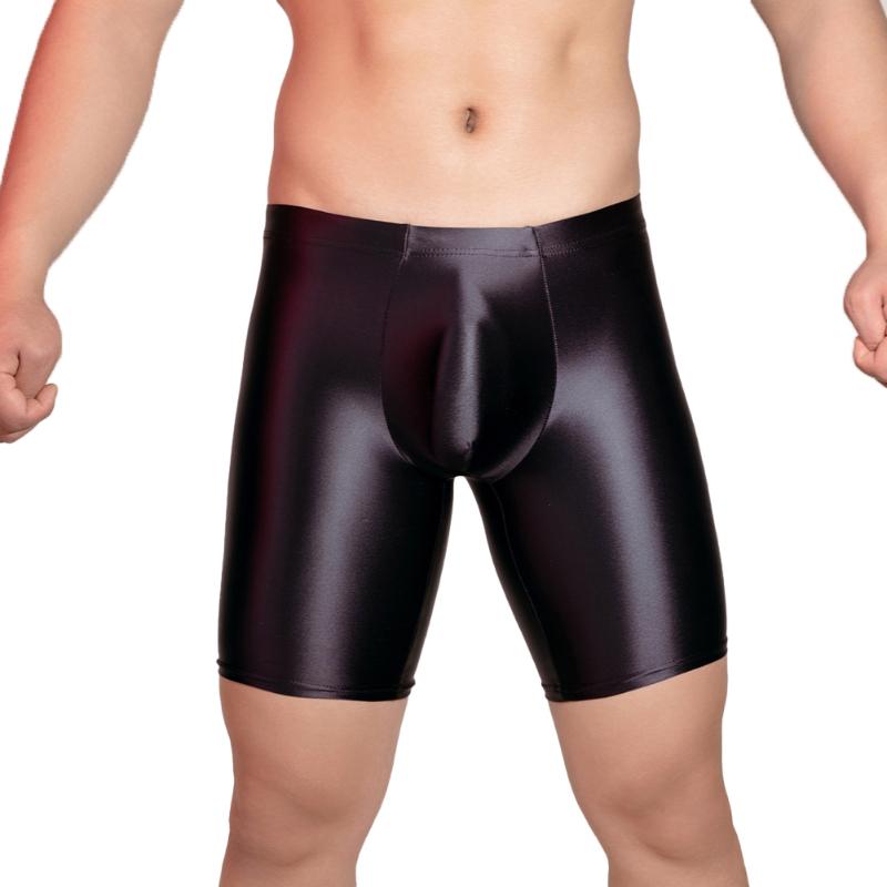Men Sports Gym Boxer Shorts Shiny Glossy Leggings Boxers Tight Fitting Underwear Stretch Long Boxershorts Man U Convex Underpant