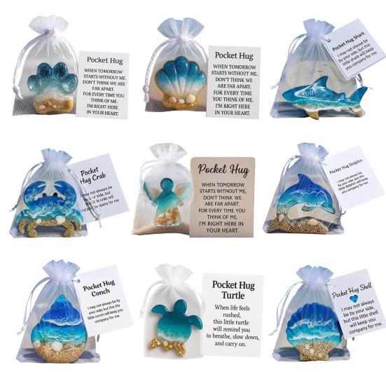 Yousheng Pocket Hug Animal with Positive Card Emotional Support Resin Animal Token Mini Dog Turtle Octopus Clover Angel Statue Inspirational Gift