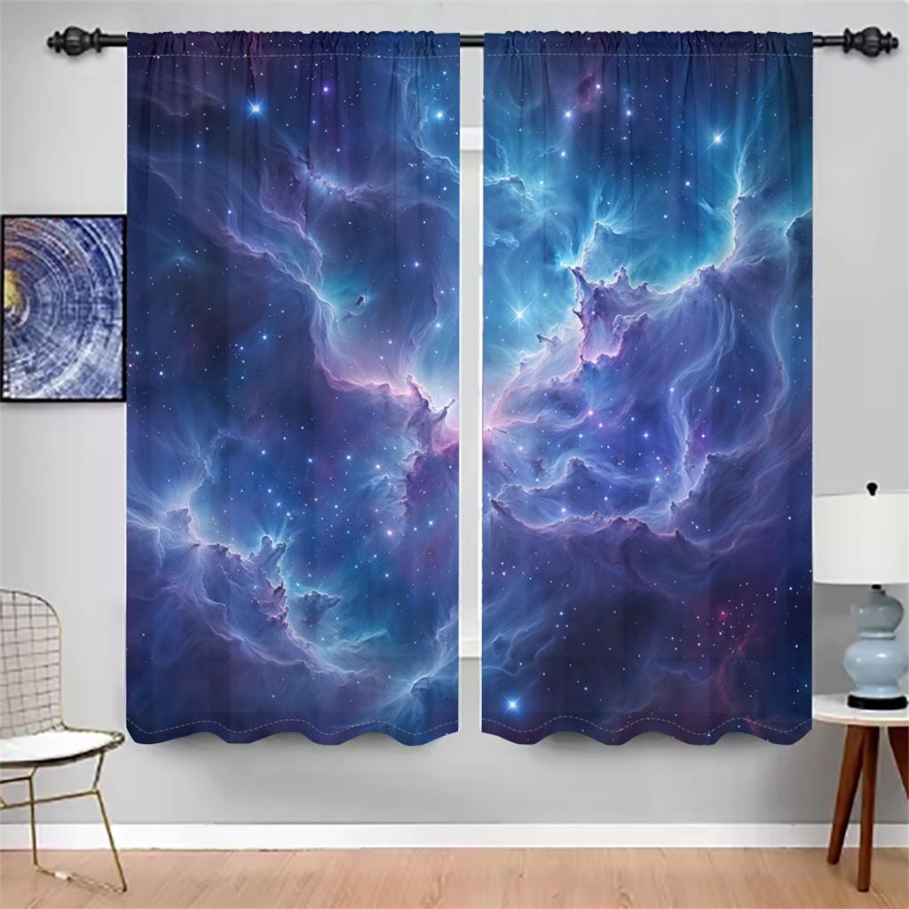 2Pcs Dreamy Starry Curtains 3D Milky Way Pattern Living Room Bedroom Balcony Sunshade Mysterious Universe Decor Curtains