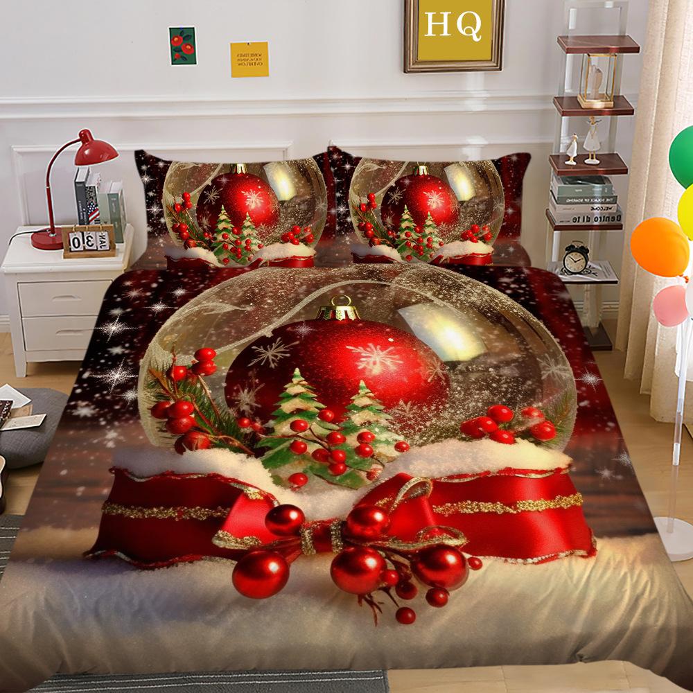 Świąteczny Nadruk Cyfrowy Druk 3D Poliestrowa Poszewka na Poduszkę Poszwa na Kołdrę Dostępny Zestaw Dwu- lub Trzyczęściowy