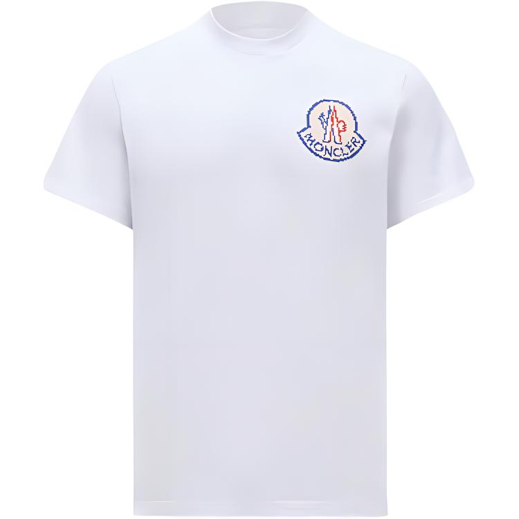 Moncler SS24 Logo Print Pixel Check Effect Ronde Hals Korte Mouw T-shirt Heren Tops Wit J2-091-8C00004-83927-00A L