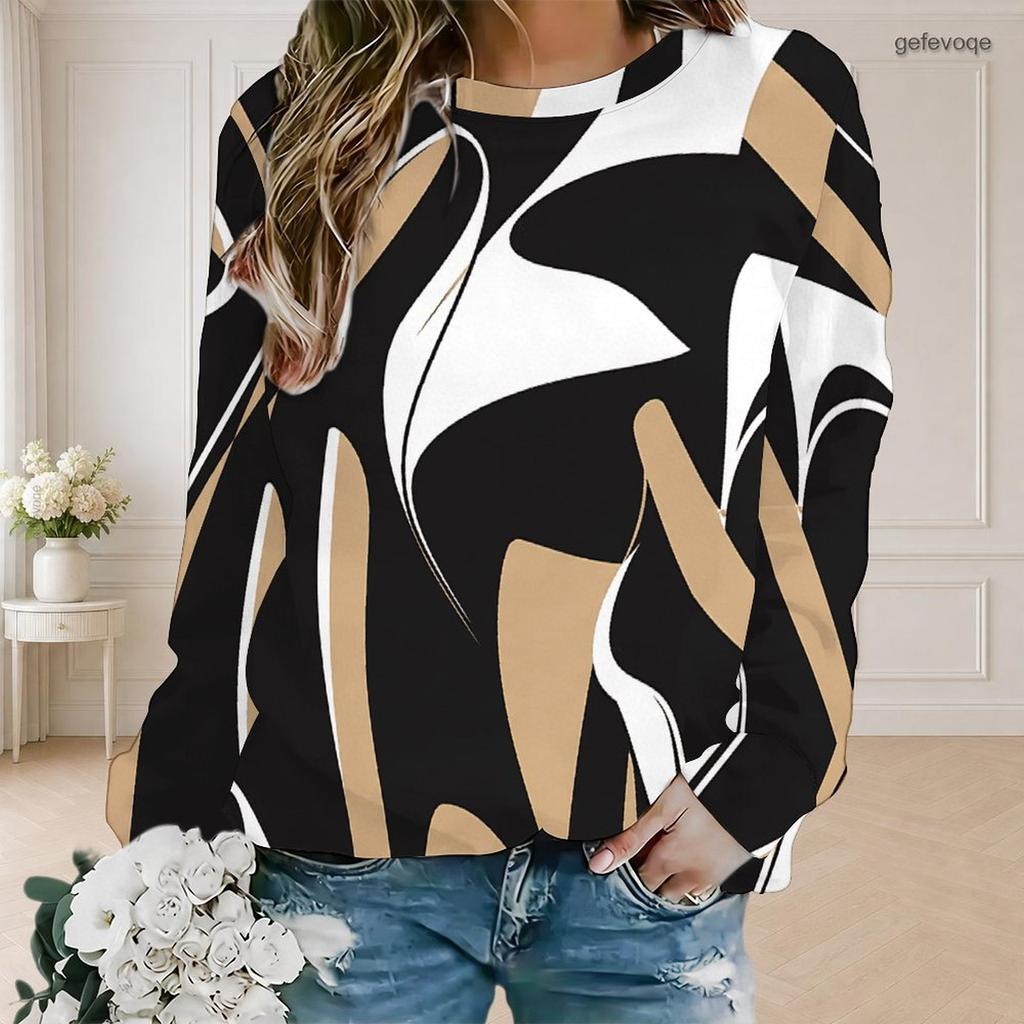 Women Plus Size Round Neck Long Sleeve Tie Dye Printed Pullover Sweatshirt