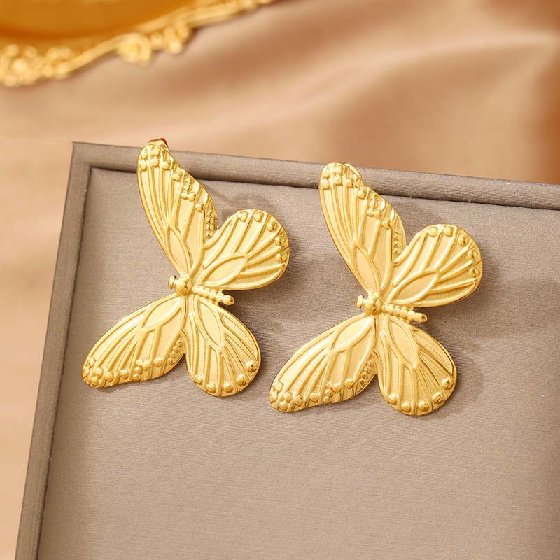 Stainless Steel Gold Color Butterfly Tassel Pendant Earrings For Women Vintage Metal Long Chain Drop Earrings Zircon Gifts