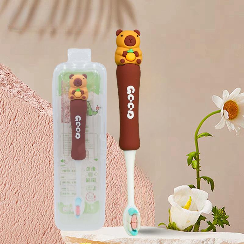 Children's Cartoon Dinosaur Toothbrush, Ages 3-12, with Cute Non-slip Handle & Soft Bristles for Gentle Oral Care