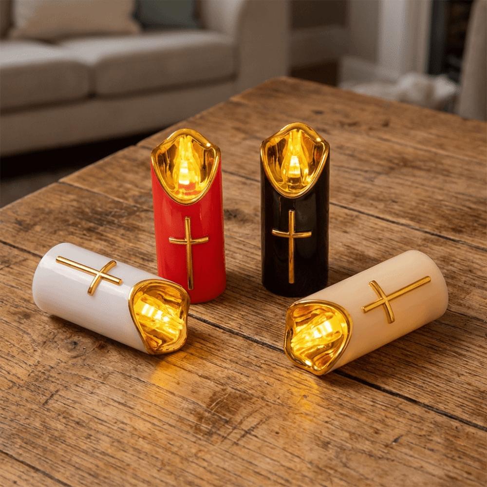 Creative Christian Cross Candles Waterproof Realistic Flame Candles Cemetery Memorial