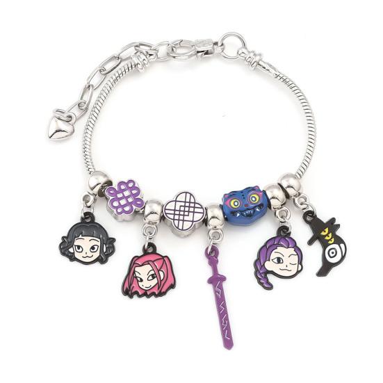 Demon Hunters-Inspired Bracelet Zinc Alloy Enamel Cat Charms Snake Chain Fade Resistant Lightweight Gothic Fantasy Jewelry Accessories