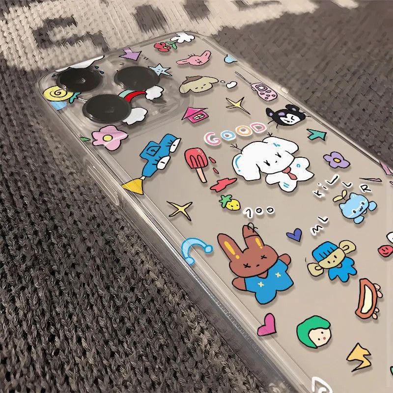 Transparent Cute Dog Illustration Phone Case for Apple 17, 16, 15, 14, 13 Pro Max, 12, 11
