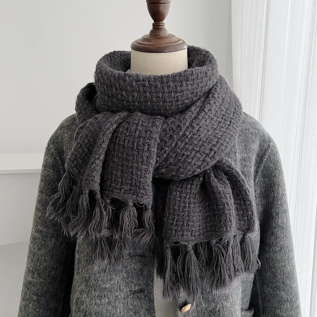 Premium autumn and winter waffle scarf women's fringed edge solid color daily versatile shawl with warm scarf