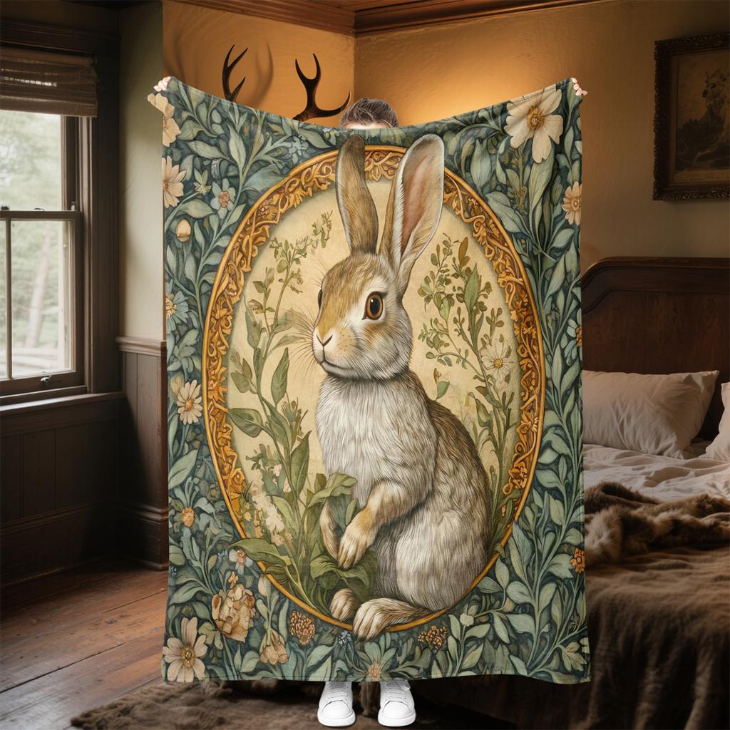 1pc Medieval William Morris Rabbit Design blanket, al season lightweigh Poster blanket home office outdoor nap multifunc Poster blanketional blanket
