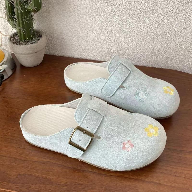Versatile Daily Leisure Super Cute Flat-bottomed Bag Head Slippers Girlish Flower Niche Half-towed Slippers