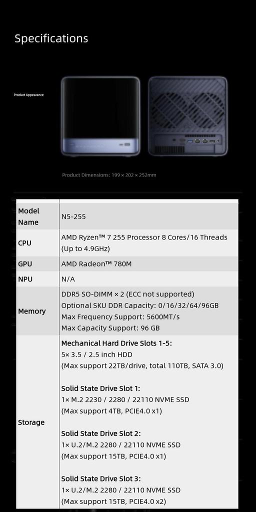 MINISFORUM N5 Mini PC - AMD Ryzen AI 9 HX PRO 370, NAS ECC DDR5 da 144TB, MinisCloud OS, Server Domestico/Ufficio con Intelligenza Artificiale
