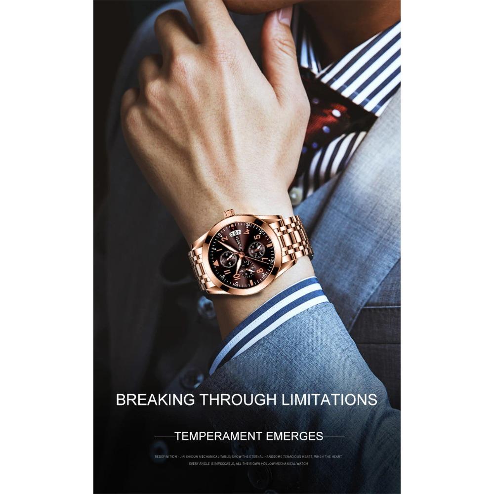 UTHAI Herrenuhren Marke Leichter Luxus Mode Freizeit Vollautomatisch Leuchtend Wasserdicht Digital Quarz Uhr mit sechs Zeigern Geschenk