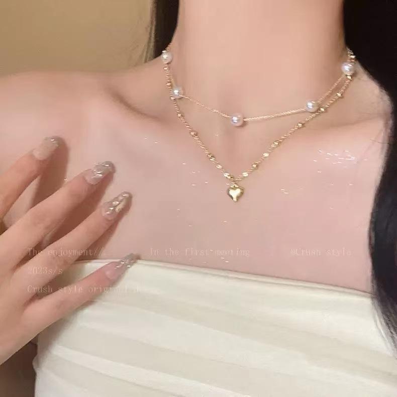 Pearl Necklace Spice Girl Temperament Sweater Chain Niche Design Sense Love Pendant Versatile Neck Chain