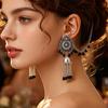 Elegant Bohemian Carved Tassel Stud Earrings: Exquisite Ethnic Retro Jewelry for Women