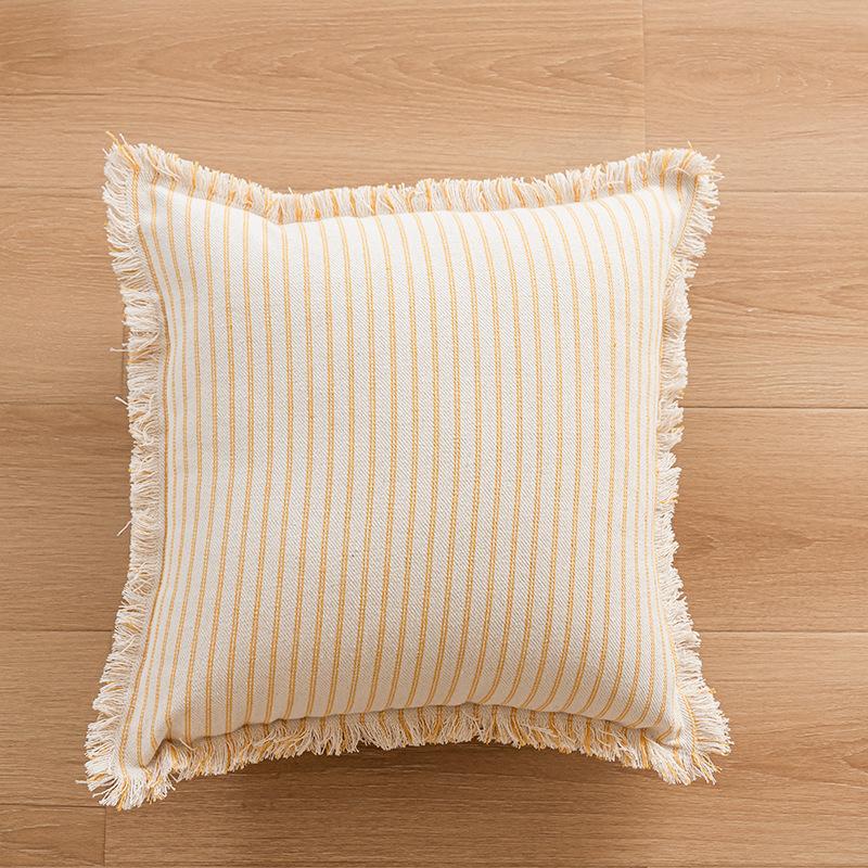 Large Coarse Cotton Striped Fringed Pillow Case Fresh Light Sofa Cushion Cover for Sofa Home Bedroom Pillow Cover Decorations