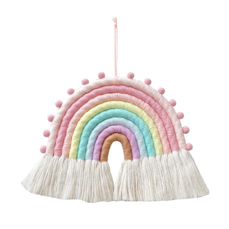 Makramee Regenbogen Wandbehang Baumwoll-Ornamente mit Quasten für Kinderzimmer