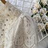 High Quality Runway Design Embroidered Beaded Round-Neck Wedding Dress for Women Summer Lace Crochet Slim Pleated Dress