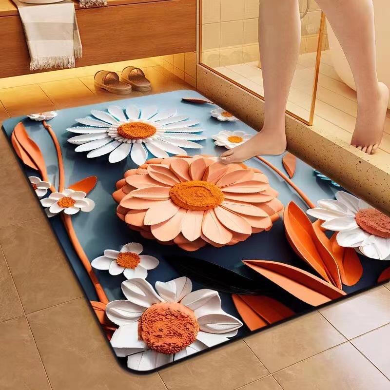

Трехмерный коврик для пола с цветами, коврик для ванной из диатомовой грязи, нескользящий, грязеотталкивающий и быстросохнущий коврик для пола, бытовой ковер для поглощения воды 50*80cm