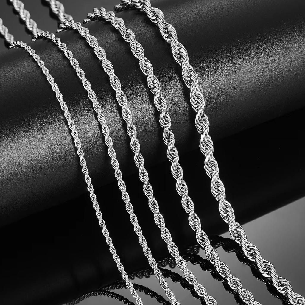 Herren Edelstahl Punk Verdrehte Seilkette Halskette für Damen Silberfarbe Hals Choker Wasserdicht Mode Schmuck Zubehör