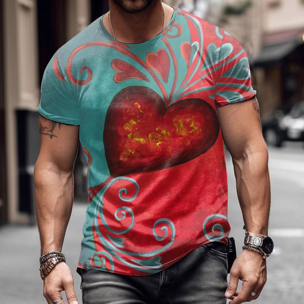 New Valentine's Day Colorful Love T Shirt 3D Print Men Women T-shirts Summer Round Neck Short Sleeve Tops Kids Tees Man Clothing