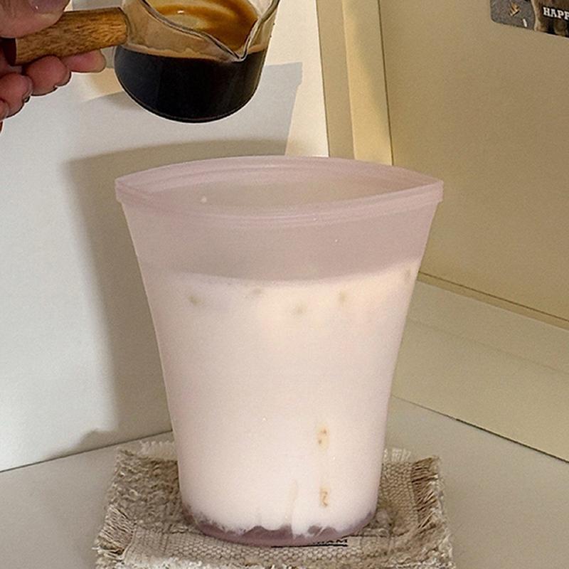 Portable Silicone Reusable Coffee And Milk Tea Cup Has Good Sealing Performance Clear Multi-Use Food Storage Bags