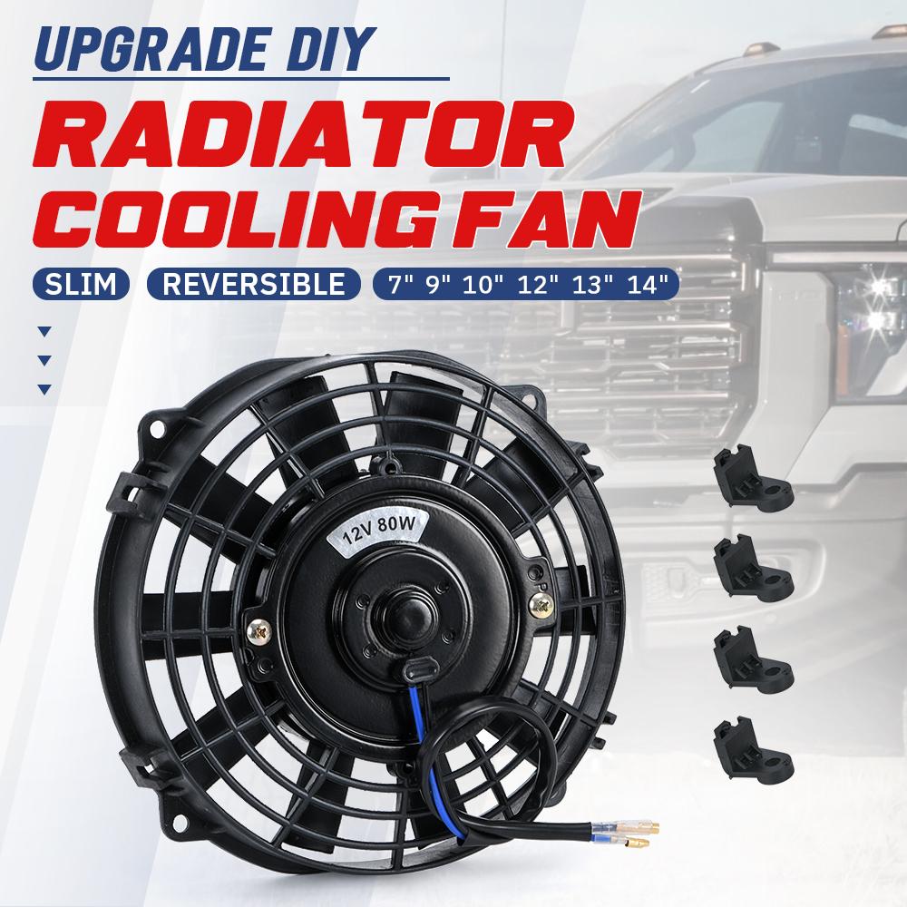 Universal 7 9 10 13 Inch 12V 80W 2100RPM Type S Straight Black Blade Electric Cooling Radiator Fan Kit