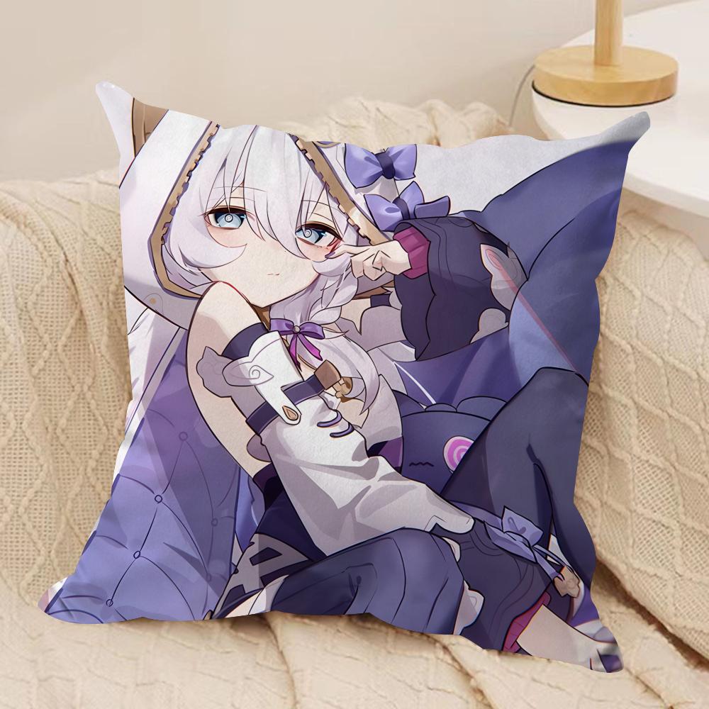 Anime Game Honkai Impact Cushion Cover Silky Short Plush Invisible Zipper Dustproof Sofa Pillow Case For Home Decor