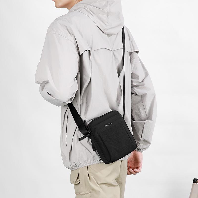 Men's Lightweight Nylon Crossbody Bag Small Vertical Shoulder Sling Bag for Travel Daily Commute